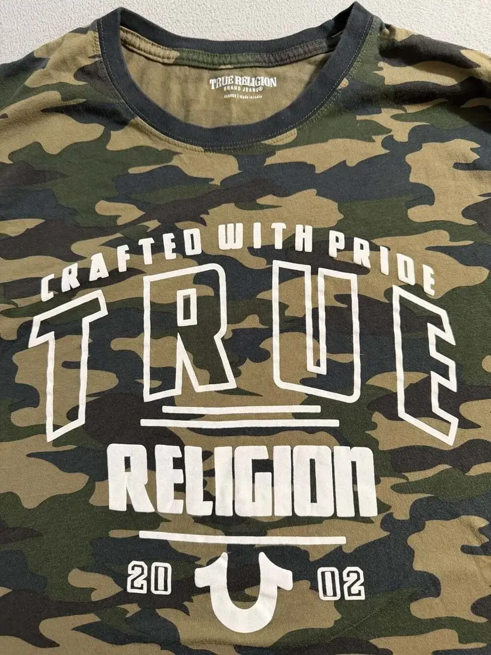 True Religion Crafted With Pride Camo Print Long Sleeve Crew Neck T-Shirt